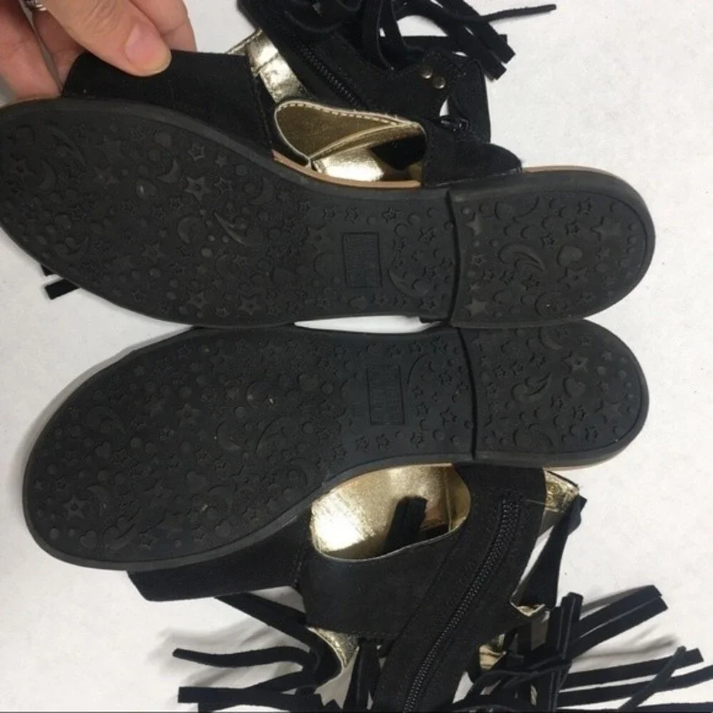 Stuart Weitzman Camia Fringe Black Sandal Size 5
